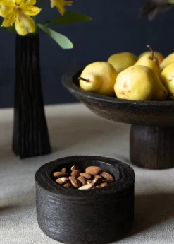4.5in Wide Banjara Reclaimed Look Black Rugged Wood Bowl