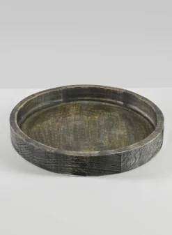14in Wide Belgham Brushed Black Round Tray