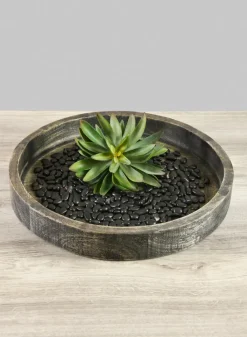 14in Wide Belgham Brushed Black Round Tray