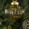 2.5in Wide Black Gold Antique Glass Ornaments, Set of 12