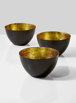 4in Wide Black & Gold Iron Bowl, Set of 3