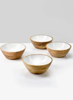 6in Wide Bombay Enameled Wood Bowl, Set of 4