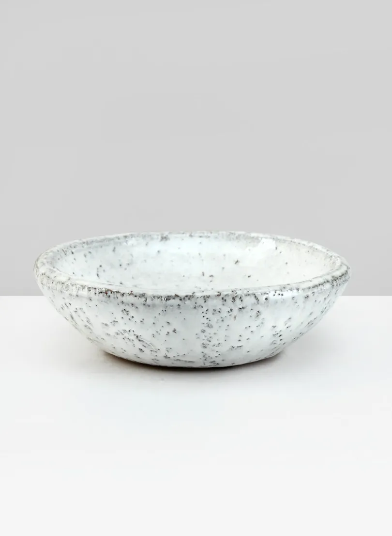 7in Wide Byzantine Aged White Shallow Bowl