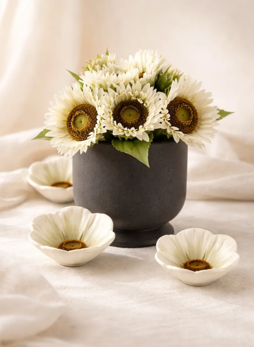 3.75in Wide Chantille Mini Flower Ceramic Bowl, Set of 4