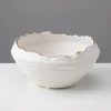 6in Wide Clay White Porcelain Bowl with Gold Edging