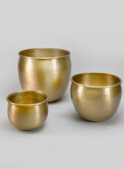 9in Wide Devdas Brass Look Aluminum Indoor Garden Pot, Medium