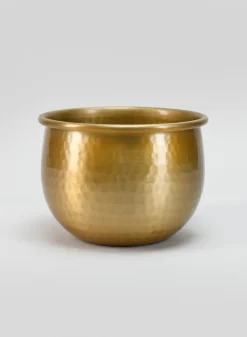 6.75in Wide Devdas Brass Look Aluminum Indoor Garden Pot, Small