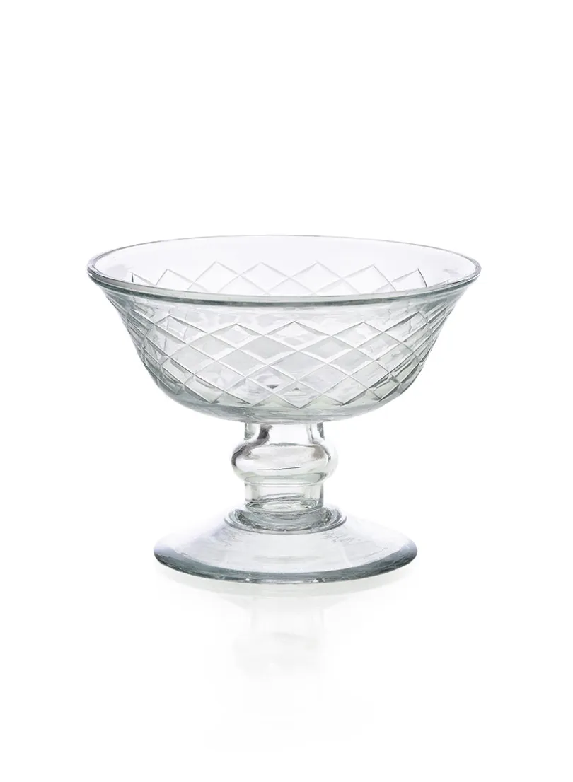 4.5in Wide Diamond Cut Glass Pedestal Bowl