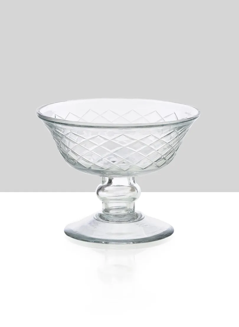 4.5in Wide Diamond Cut Glass Pedestal Bowl