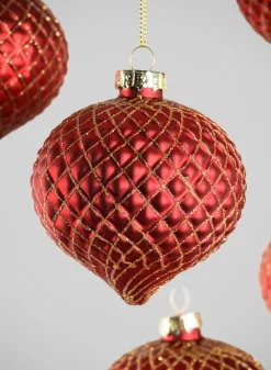 3in Wide Gilded Gold Red Onion Glass Ornament, Set of 6