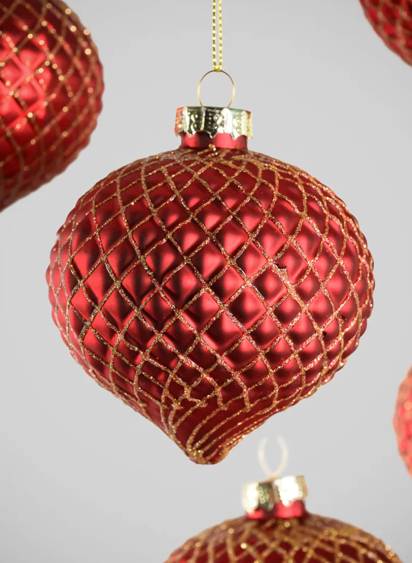 3in Wide Gilded Gold Red Onion Glass Ornament, Set of 6