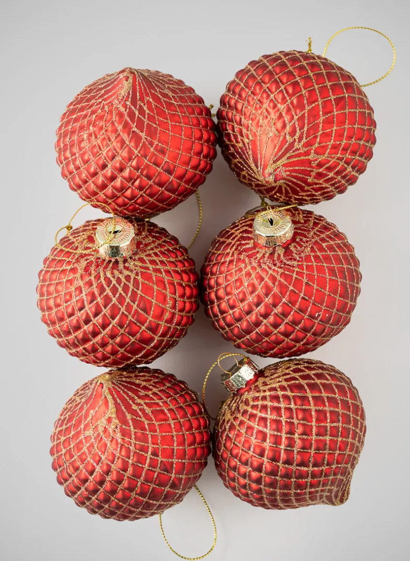 3in Wide Gilded Gold Red Onion Glass Ornament, Set of 6