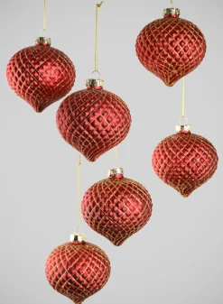 3in Wide Gilded Gold Red Onion Glass Ornament, Set of 6