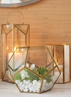 10in Wide Glass Honeycomb Candleholder