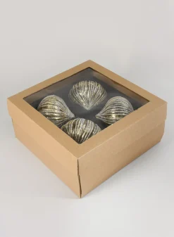 4in Wide Gold Foil & Glitter Stripe Glass Ornament Onion, Set of 4