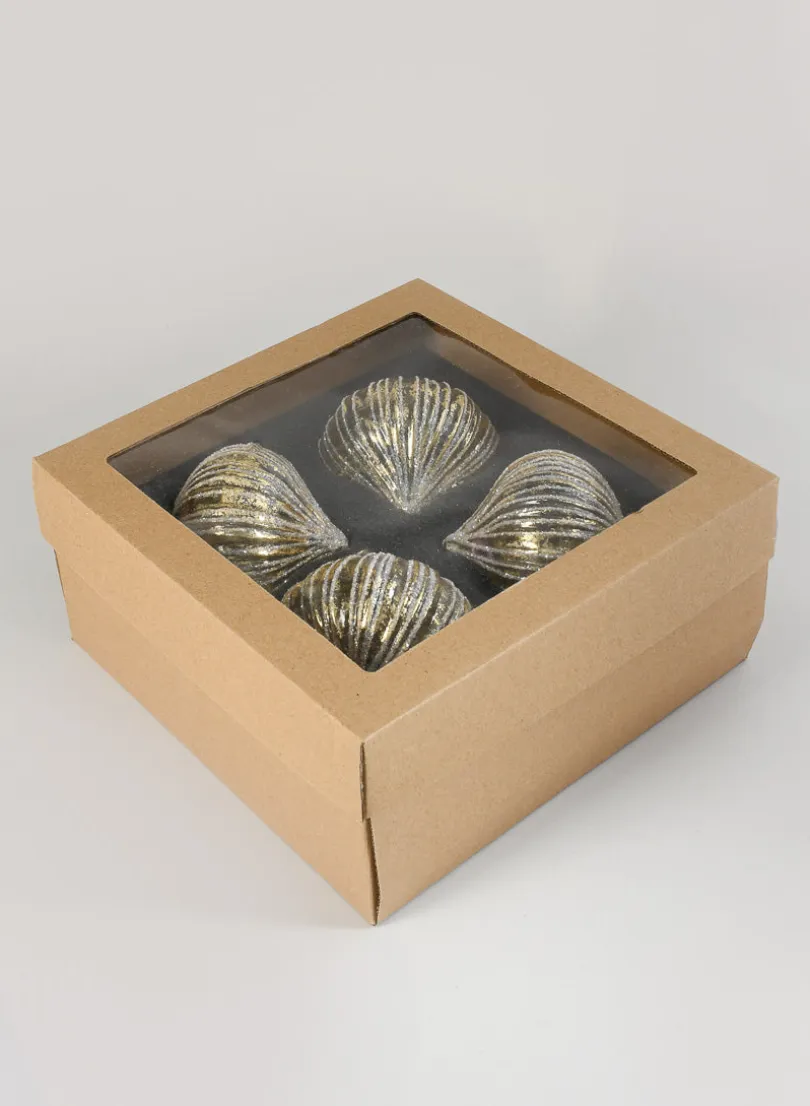 4in Wide Gold Foil & Glitter Stripe Glass Ornament Onion, Set of 4