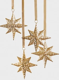 7in Wide Gold North Star Metal Ornament, Set of 4