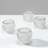 3in Wide Gold Rim Diamond Glass Fishbowl Tea Light Holder, Set of 4