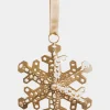 6in Wide Gold Snowflake Metal Ornament, Set of 4