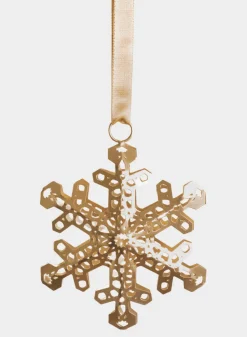 6in Wide Gold Snowflake Metal Ornament, Set of 4