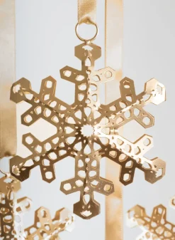 6in Wide Gold Snowflake Metal Ornament, Set of 4