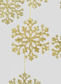 4in Wide Gold Snowflake Plastic Ornaments, Case of 6