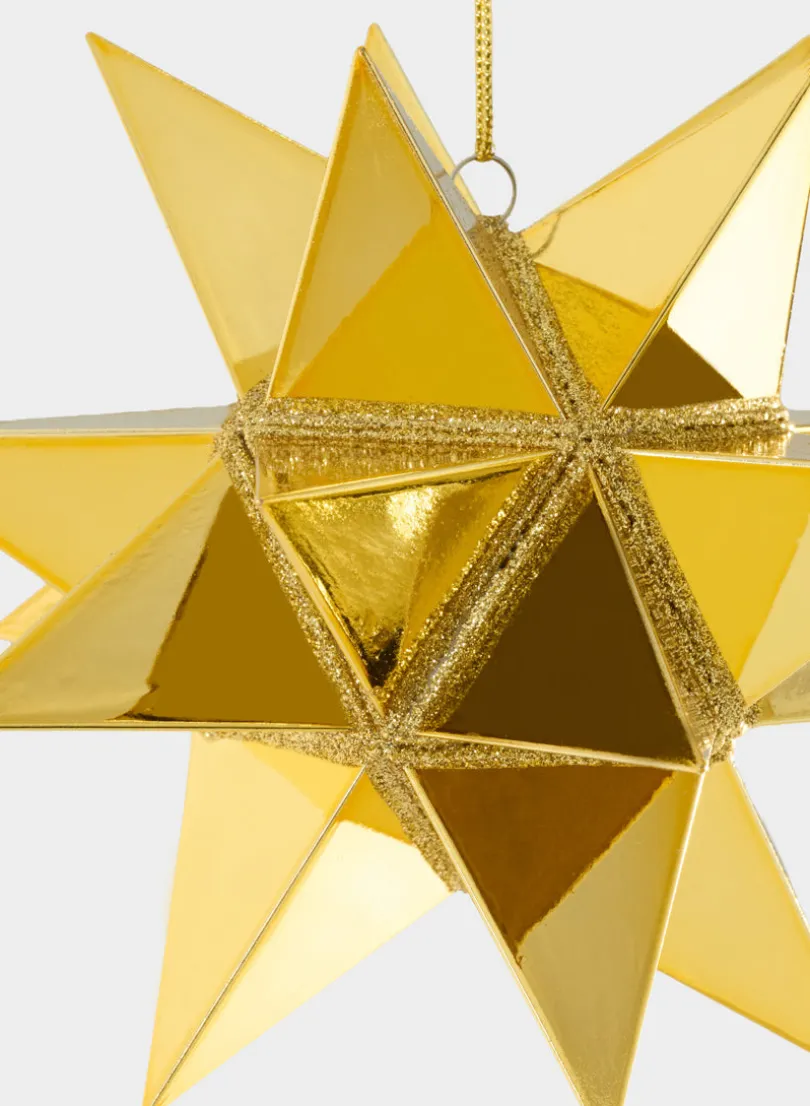7in Wide Gold Starbust Glittered Plastic Ornament