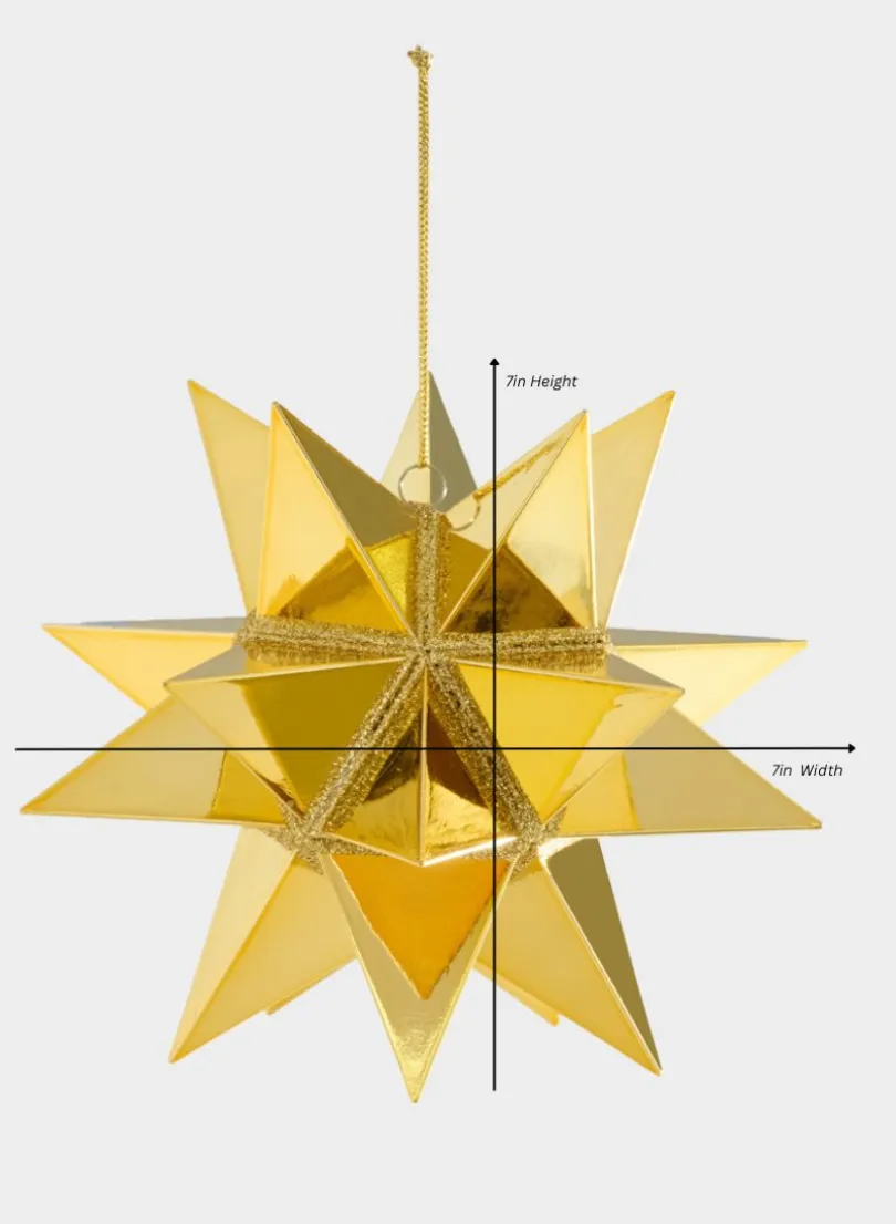 7in Wide Gold Starbust Glittered Plastic Ornament