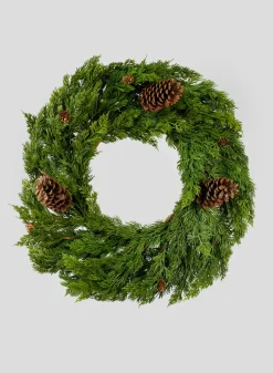 24in Wide Green Cypress Wreath With Pine Cones