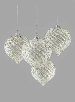 4in Wide Ice Glitter Onion Glass Ornament, Set of 4