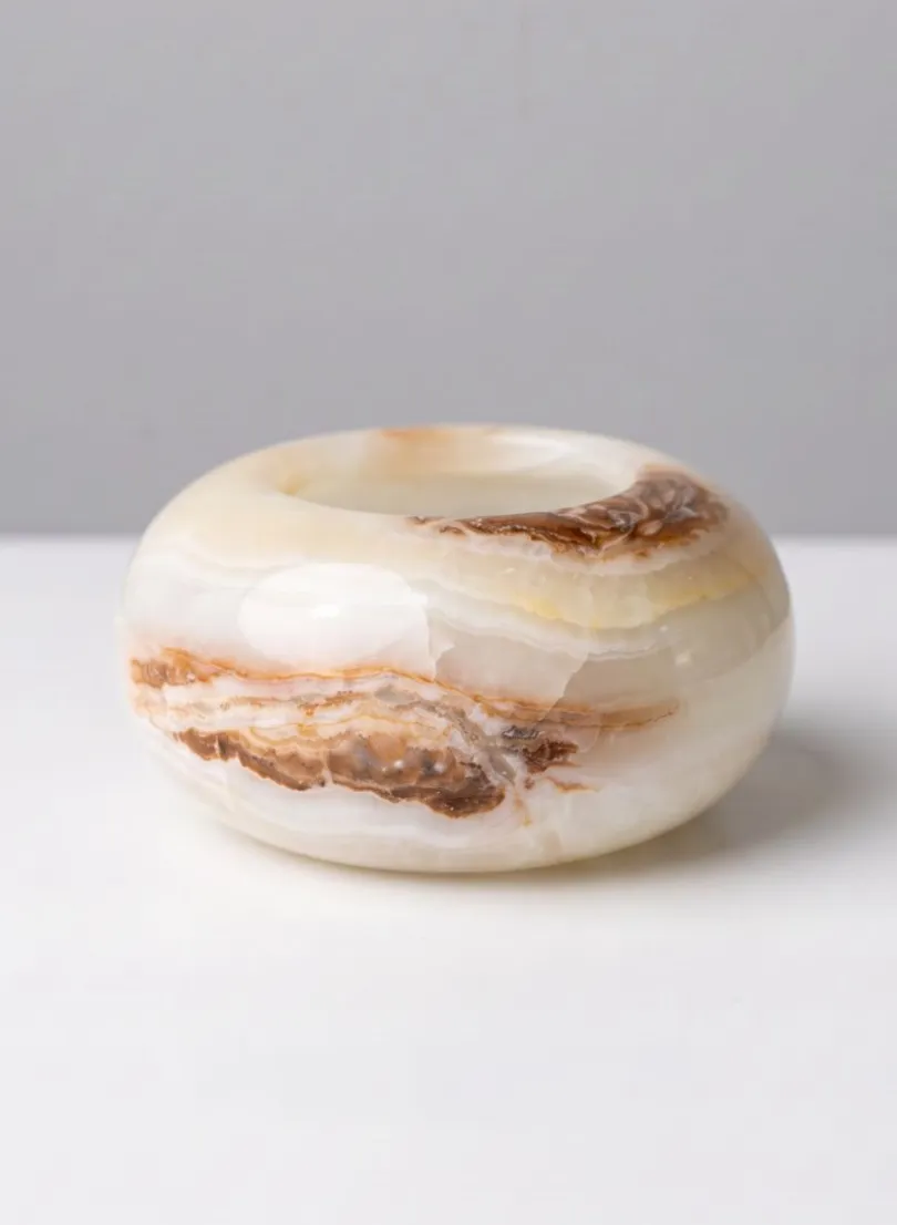 3in Wide Khyber White Onyx Candle Holder