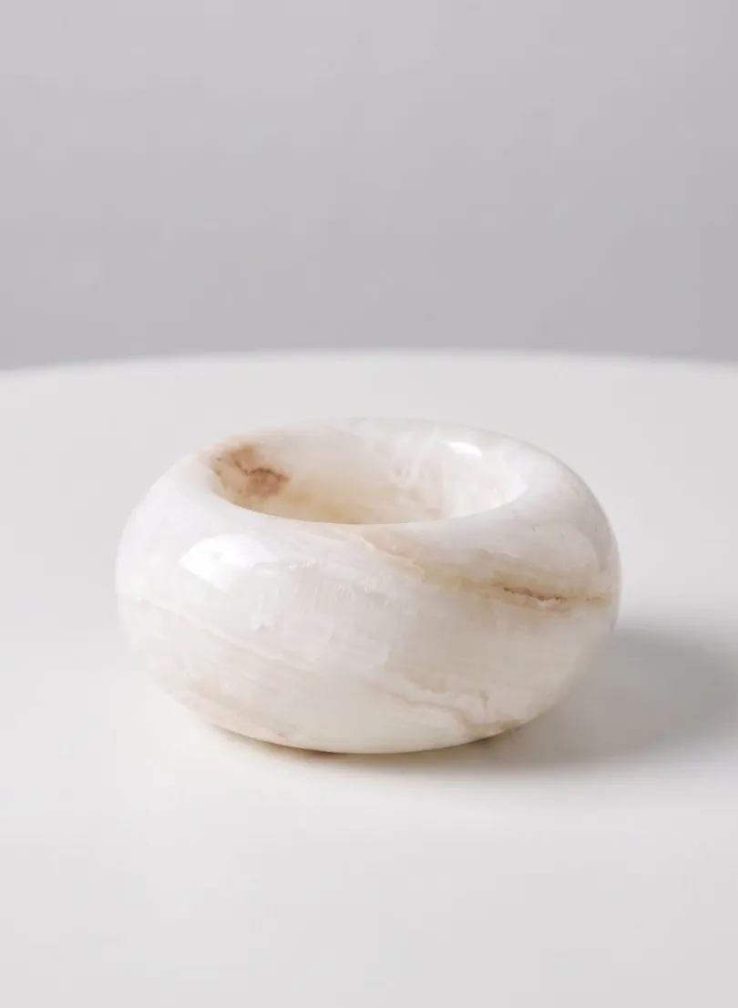 3in Wide Khyber White Onyx Candle Holder