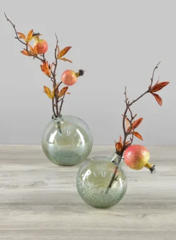 5in Wide Leila Tilted Speckled Luster Green Glass Ball Vase, Set of 2