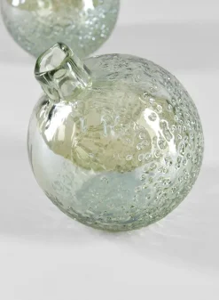 4in Wide Leila Tilted Speckled Luster Green Glass Ball Vase, Set of 2