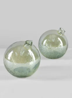 4in Wide Leila Tilted Speckled Luster Green Glass Ball Vase, Set of 2