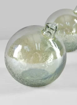 4in Wide Leila Tilted Speckled Luster Green Glass Ball Vase, Set of 2