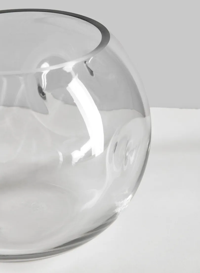 7.5in Wide Luster Dimpled Clear Fishbowl Glass Vase