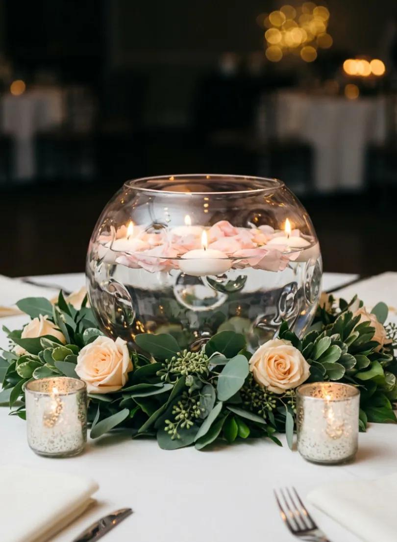 7.5in Wide Luster Dimpled Clear Fishbowl Glass Vase