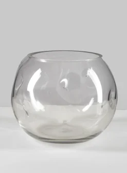 7.5in Wide Luster Dimpled Clear Fishbowl Glass Vase