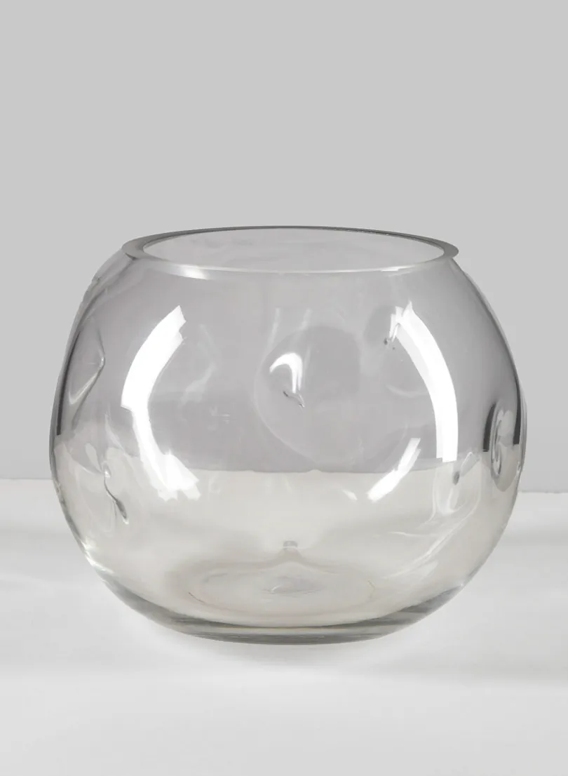 7.5in Wide Luster Dimpled Clear Fishbowl Glass Vase