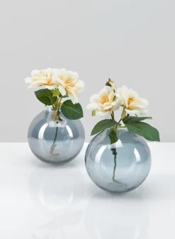 4.25in Wide Marbella Smoke Luster Glass Bud Vase, Set of 2