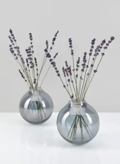 4.25in Wide Marbella Smoke Luster Glass Bud Vase, Set of 2