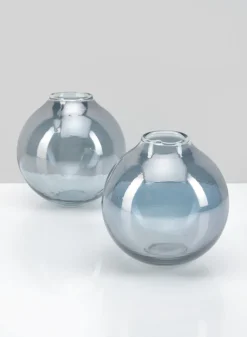 4.25in Wide Marbella Smoke Luster Glass Bud Vase, Set of 2