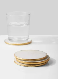 4in Wide Marble Coaster with Gold Edge, Set of 4