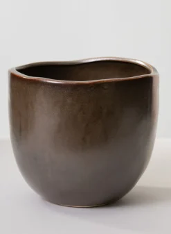 5.75in Wide Mashiko Aged Brown Ceramic Pot