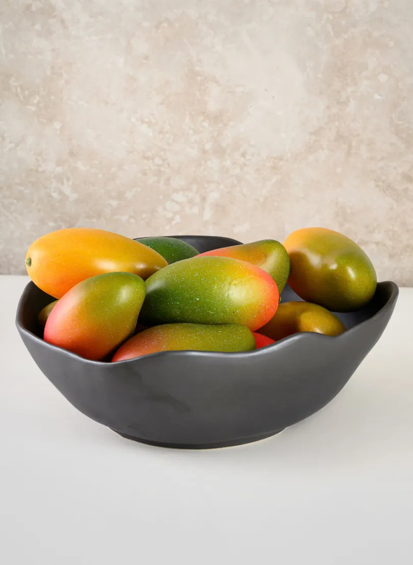 12in Wide Matte Black Ceramic Centerpiece Bowl