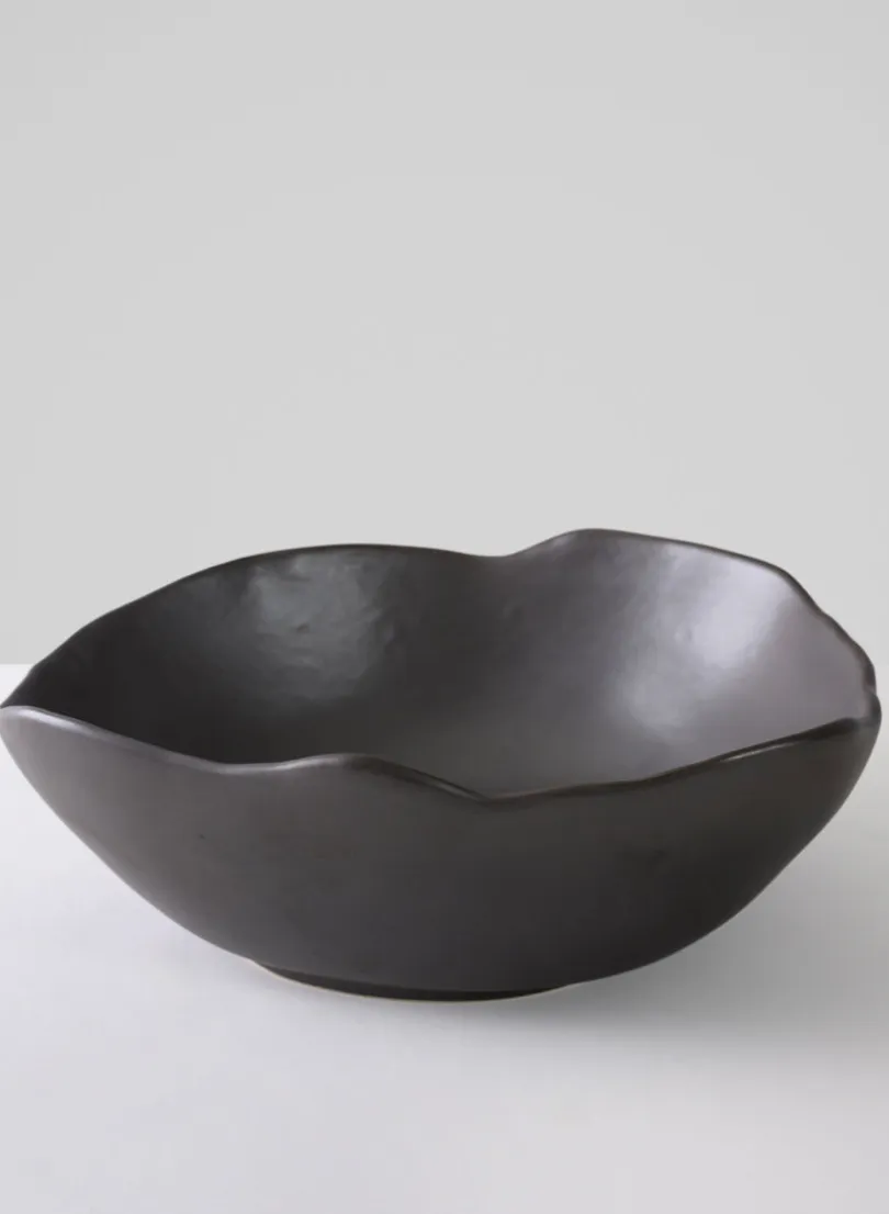 12in Wide Matte Black Ceramic Centerpiece Bowl