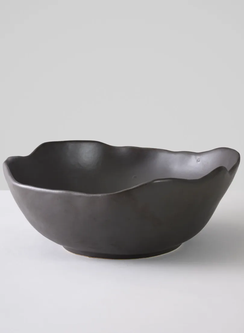 12in Wide Matte Black Ceramic Centerpiece Bowl
