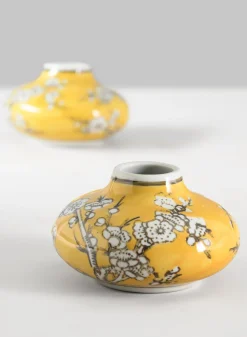 4in Wide Ming Safron Bud Ceramic Vase, Set of 2