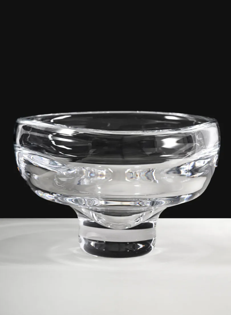 8in Wide Norvege Hand Blown Clear Glass Bowl